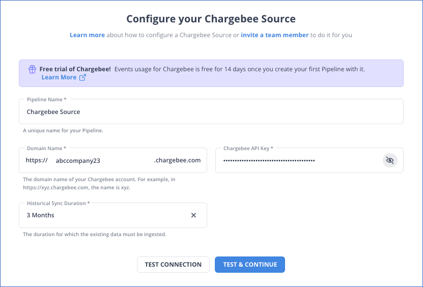 chargebee to snowflake: configure chargebee as source